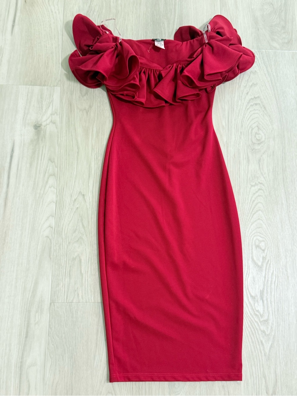Va Va Voom Red Off-Shoulder Ruffle Midi Dress